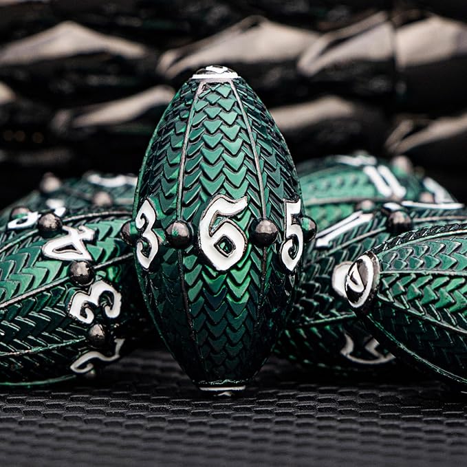 ARUOHHA DND Metal Dice Black Green Dragon Egg Dice - Image 3