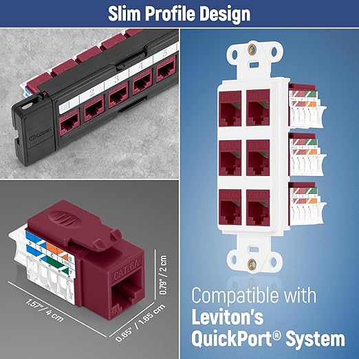 Everest 45° Angled RJ45 Cat6A Keystone Jacks 50-Pack in Red - Image 7