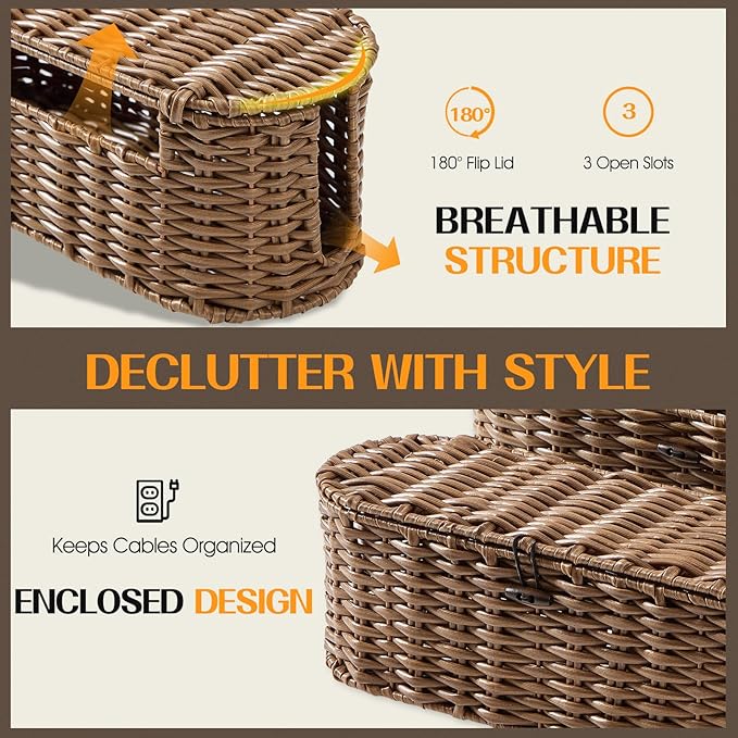 FairyHaus Cable Management Box 2Pack Brown, Handwoven Large and Small Cable - Image 9