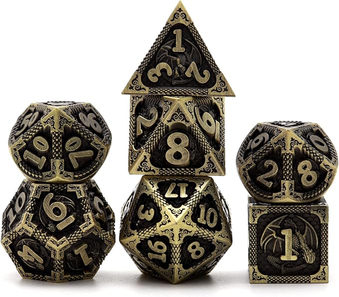 PJOY D&D Dice Set Dragon Metal DND Dice Set Antique Bronze by PJOYDice