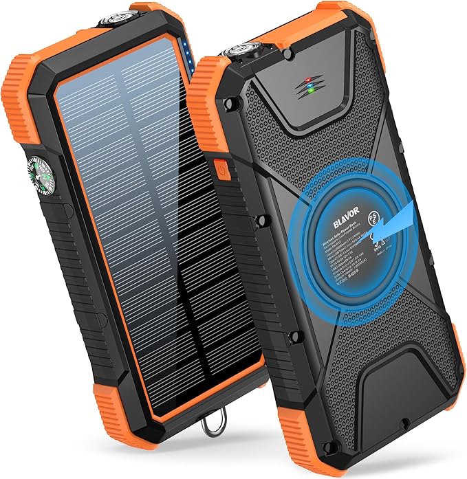 BLAVOR Solar Power Bank, PD18W QC3.0 Fast Charging 10W Wireless Charger by BLAVOR
