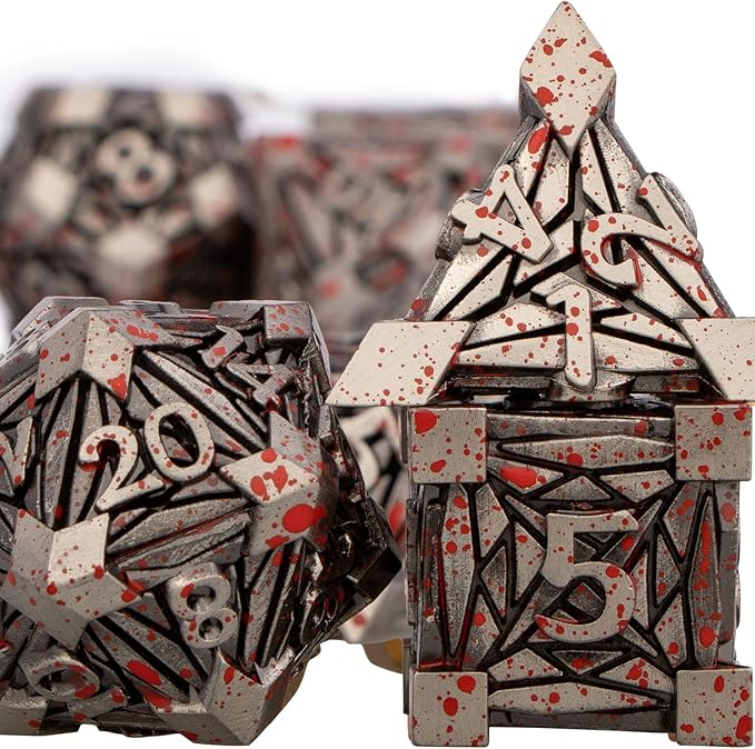 7PCS Metal DND Dice Set with Box, Debris RPG Blood Spatter D and D Dice - Image 2