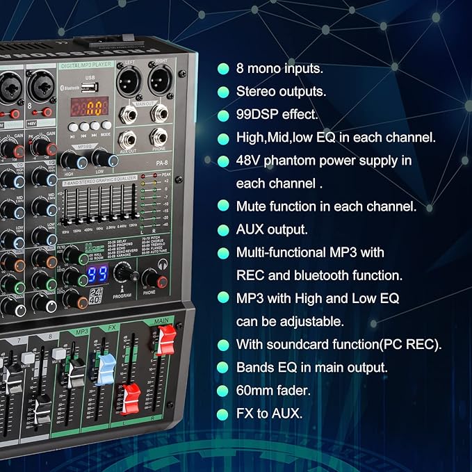 8 Channel Dj Mixer, Dj Board for Pa Stage systems - Image 2