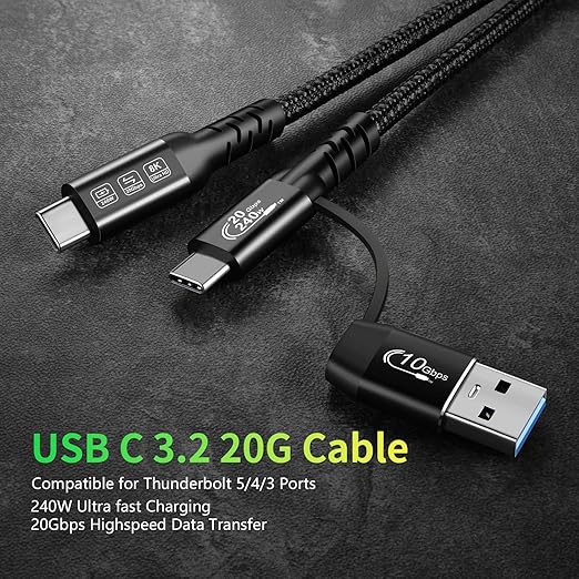CABLEDECONN USB2.0 A to USB C 3.2 Type C 20Gbps Male to Male Detachable 1m - Image 8