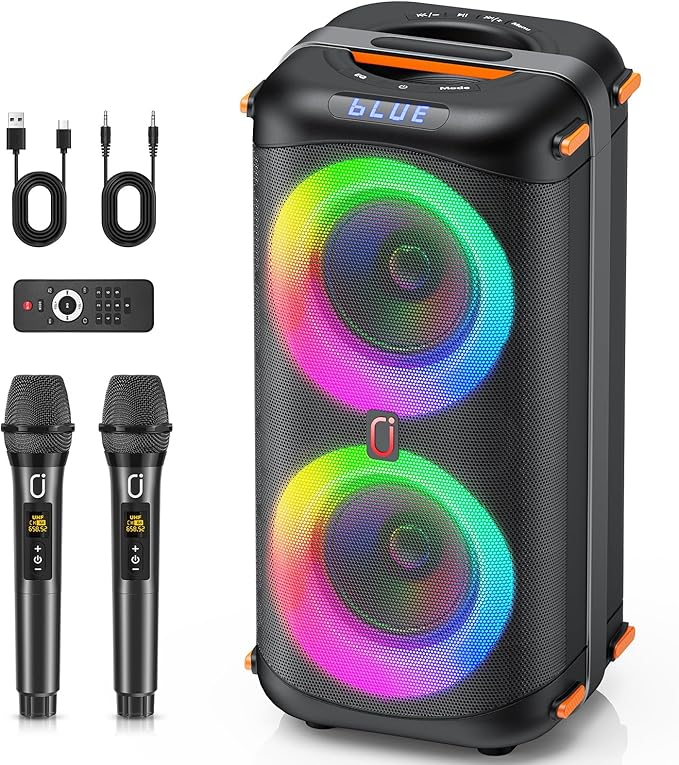 Karaoke Machine with 2 Wireless Microphones, Portable Bluetooth 5.3 Karaoke by JYX