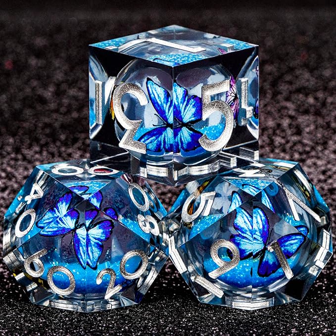 Butterfly DND Dice Blue-Black Liquid Core Dice Set - Image 6