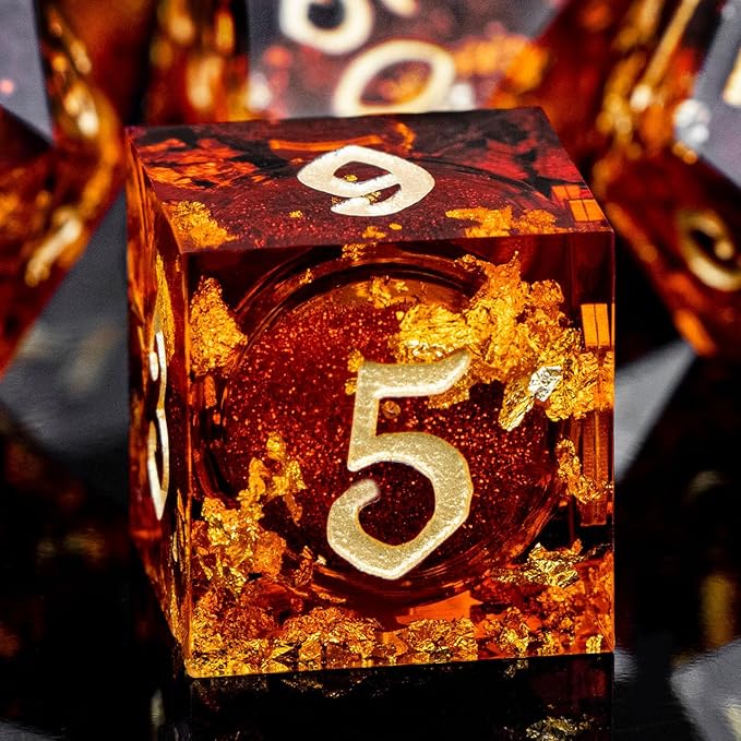 ARUOHHA Liquid Core DND Dice Set, RPG Golden Numbers Red Dungeons Polyhedral by ARUOHHA