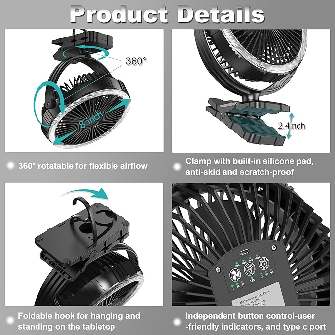 8-Inch Portable Camping Fan - Image 6
