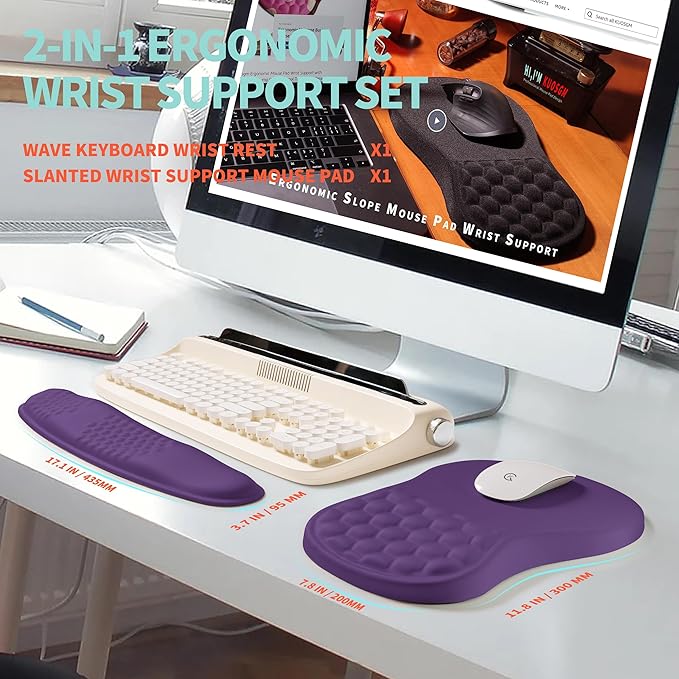 2-in-1 Ergonomic Set, Wave Rise Keyboard Wrist Rest and Massage Bulge Slope - Image 5