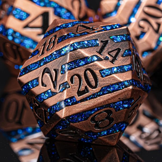 Metallic Glitter Stripes D&D Dice Set, DND Metal Dice by Maywin