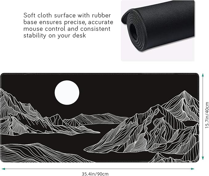 Black and White Mountain Large Mouse Pad, Gaming Keyboard Desk Pad, Extended - Image 3