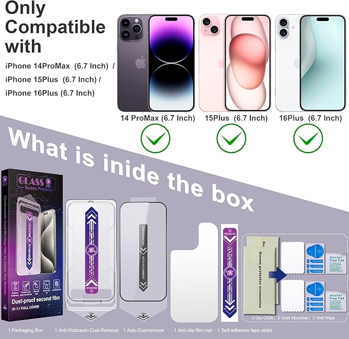 2 Pack Screen Protector for iPhone 14 Pro Max/iPhone 15 Plus/iPhone 16 Plus - Image 7