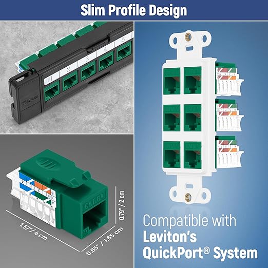 Everest 45° Angled RJ45 Cat6A Keystone Jacks 10-Pack in Green - Image 7