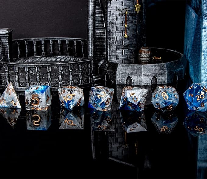 ARUOHHA Blue DND Resin Dice Set 7PCS Translucent Handmade RPG Polyhedral Sharp - Image 5