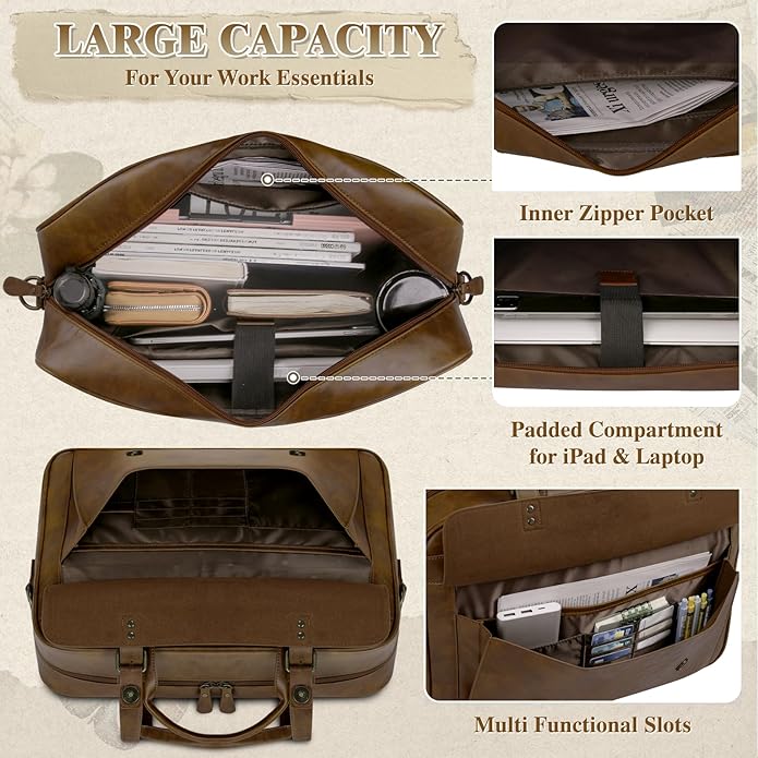 RAINSMORE Messenger Bag for Men 16 Inch Laptop Bag Vintage Leather Waterproof - Image 4