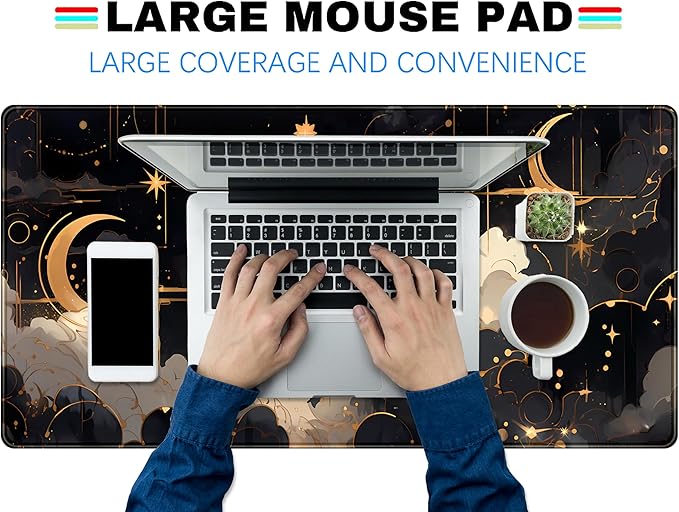 Black and Gold Celestial Desk Mat XXL Extended Gaming Mouse Pad Large Mousepad - Image 3
