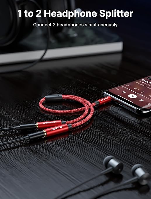 JSAUX Headphone Splitter 4ft, Audio Splitter 3.5mm Male TRS to 2 Dual 3.5mm - Image 2
