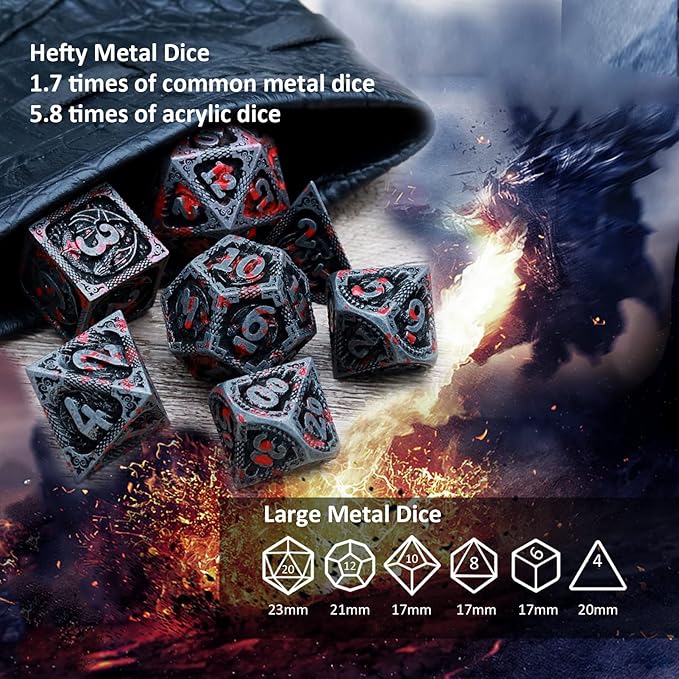 Haxtec Bloodstained Metal DND Dice Set Antique Iron Blood D&D Dice Set Dragon - Image 6