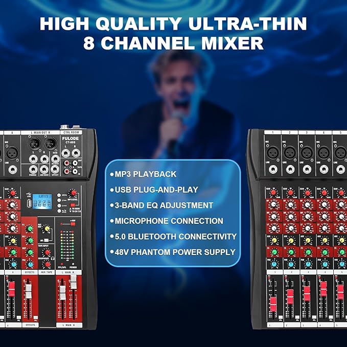 8 Channel Audio Mixer, Professional Music Mixer Board DJ Mixing Console - Image 2