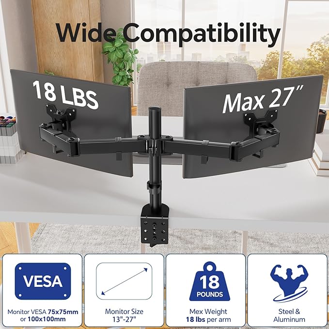 Simple Trending Dual Monitor Stand, Monitor Arm, Heavy Duty Adjustable Monitor - Image 3