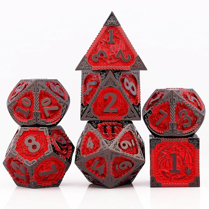 PJOY Metal DND Dice Set D&D Dragon Dice Black Red by PJOYDice