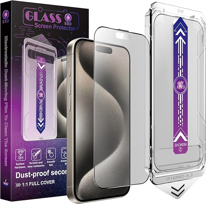 2 Pack Matte Screen Protector for iPhone 16 Pro, 9H Tempered Glass, Full by Unknown