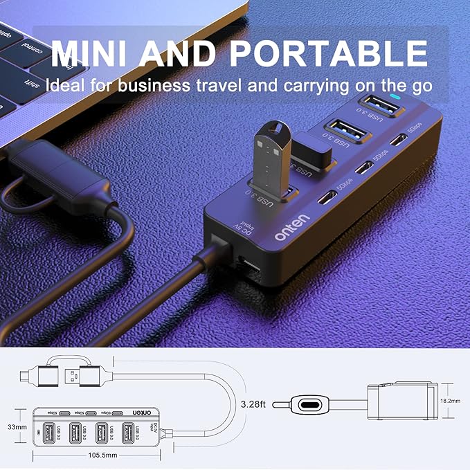 Onten USB C Hub, 7 Ports USB3.0 to USB-C HUB - Image 4