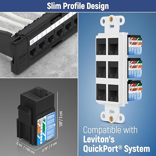 Everest 90° Angled RJ45 Cat5e Keystone Jacks 10-Pack in Black - Image 6