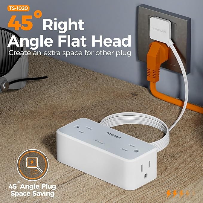 5FT Flat Extension Cord, TESSAN Surge Protector Power Strip - Image 7