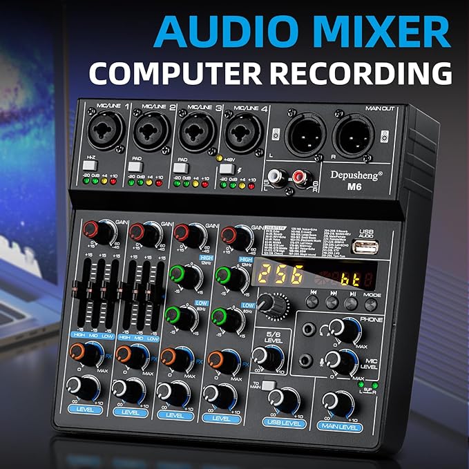Depusheng M6 Portable Mini Mixer 6-Channel Audio Mixer DJ Console - Image 7
