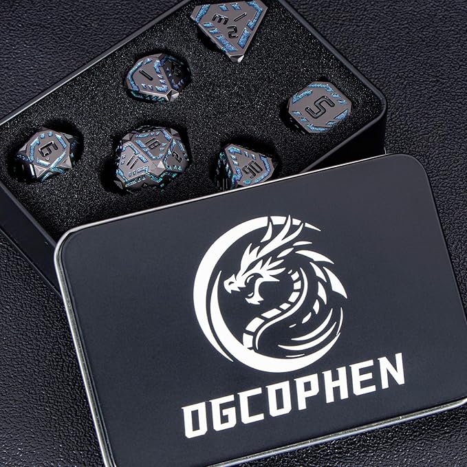 Metal DND Sci-fi Dice Set 7PCS Stripe Polyhedral Dice - Image 7