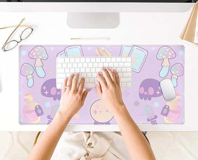 Kawaii Purple Desk Mat, Cute Witchy Elements Mouse Pad, Desk Pad Mystical Goth - Image 6