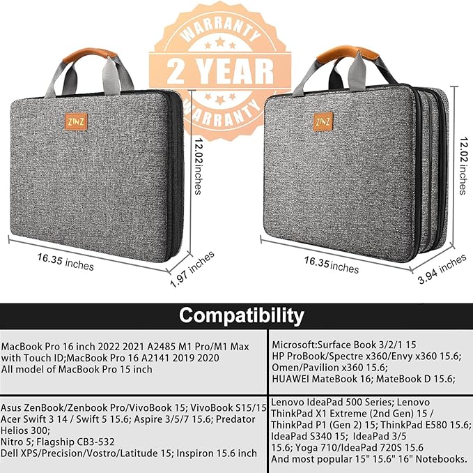 ZINZ Slim Expandable Laptop Case 15.6 Inch Sleeve Upgraded Protective Durable - Image 2