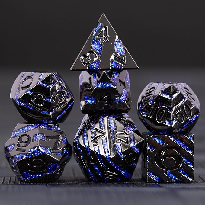 Metallic Glitter Stripes D&D Dice Set, RPG Metal Dice Set Dungeons and Dragons - Image 2