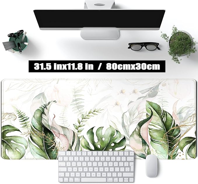 Green Tropical Leaves Desk Mat XL Large Gaming Mouse Pad Green Sage Plant - Image 2