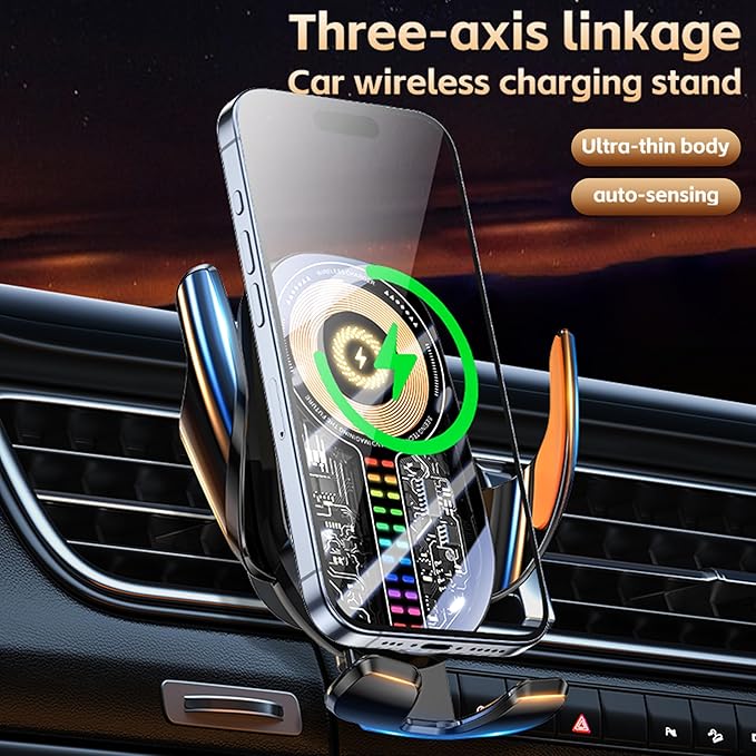 Wireless Car Charger, Cell Phone Car Mount 15W Fast Charging Auto Clamping - Image 5