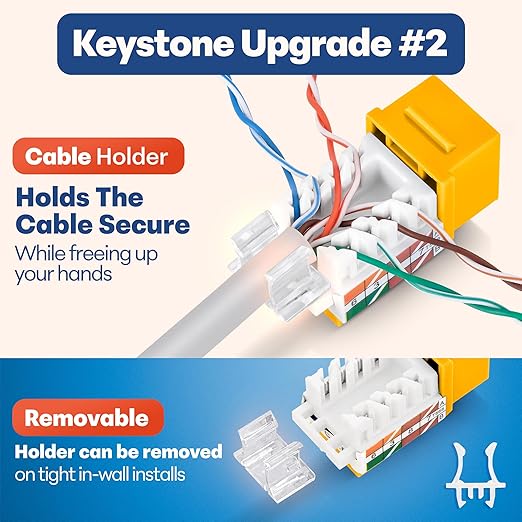 Everest 45° Angled RJ45 Cat6 Keystone Jacks 100-Pack in Yellow - Image 4