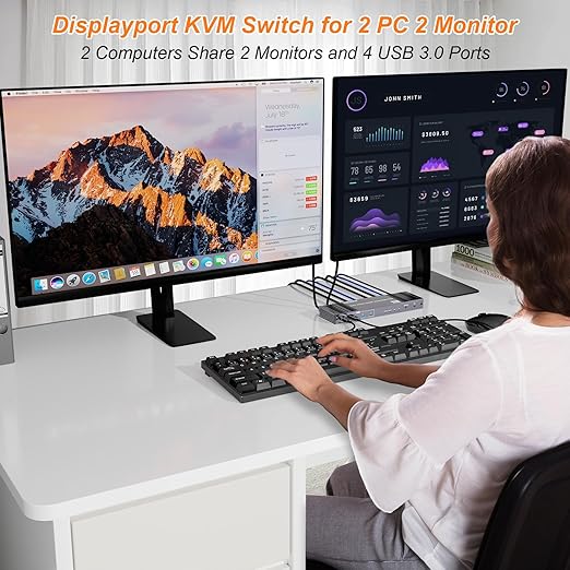 8K KVM Switch 2 Monitors 2 Computers Displayport, DP+DP 4K@144Hz USB3.0 Dual - Image 5