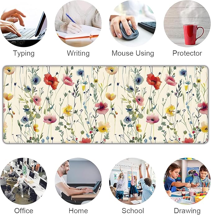 Wild Flowers Large Mouse Pad, Gaming Keyboard Desk Pad, Extended Mouse Mat - Image 7