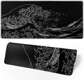 Japanese Sea Wave Large Mouse Pad, Anime Black Gaming, Extended Kanagawa Mat by Brecoy