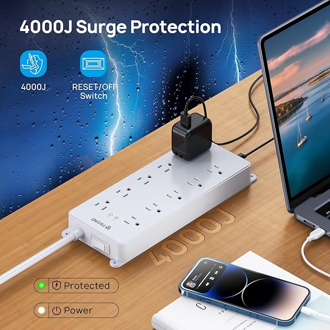 TROND Surge Protector Power Strip, ETL Listed, 10 Widely Spaced Outlets - Image 2