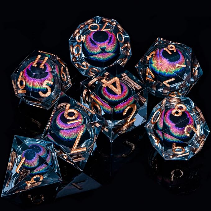 ARUOHHA DND Dragon Eye Dice Liquid Core Resin Sharp Edged Dice Set - Image 6