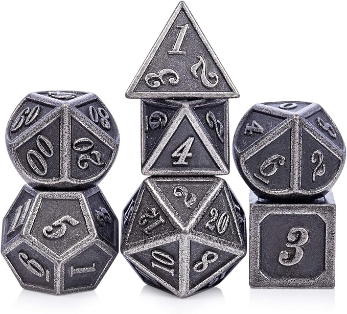 DnDnD Acient Silver Metal DND Dice Set, Pathfinder, Savage World and Table Games by DNDND