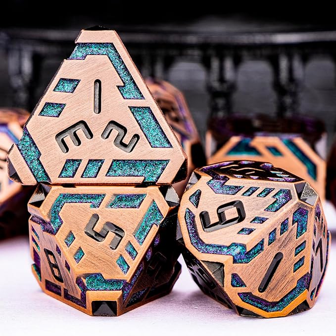 Metal DND Sci-fi Dice Set 7PCS Stripe Polyhedral Dice - Image 5