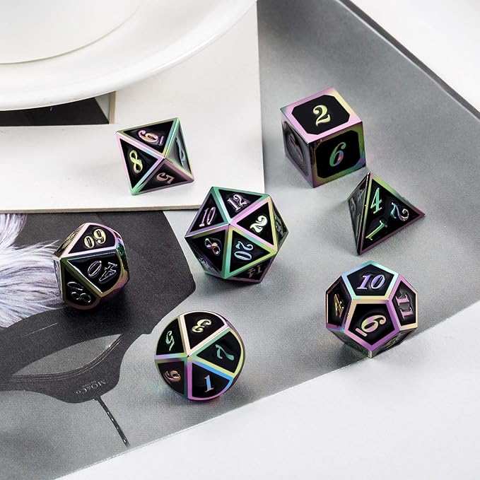 DNDND Rainbow Edge 7 Pieces Metal Dice Set DND Polyhedarl Heavy D&D Dice Set - Image 6