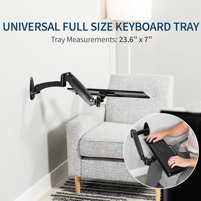 VIVO Sit-Stand 24 Inch Pneumatic Spring Keyboard and Mouse Tray Wall Mount - Image 2