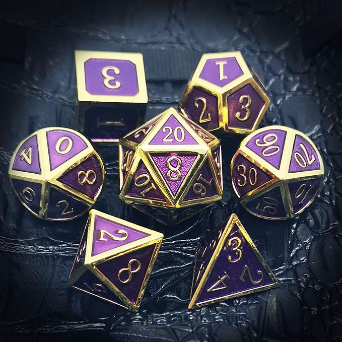 Haxtec D&D Metal Dice Set Gold Purple DND Dice Compatible - Image 5