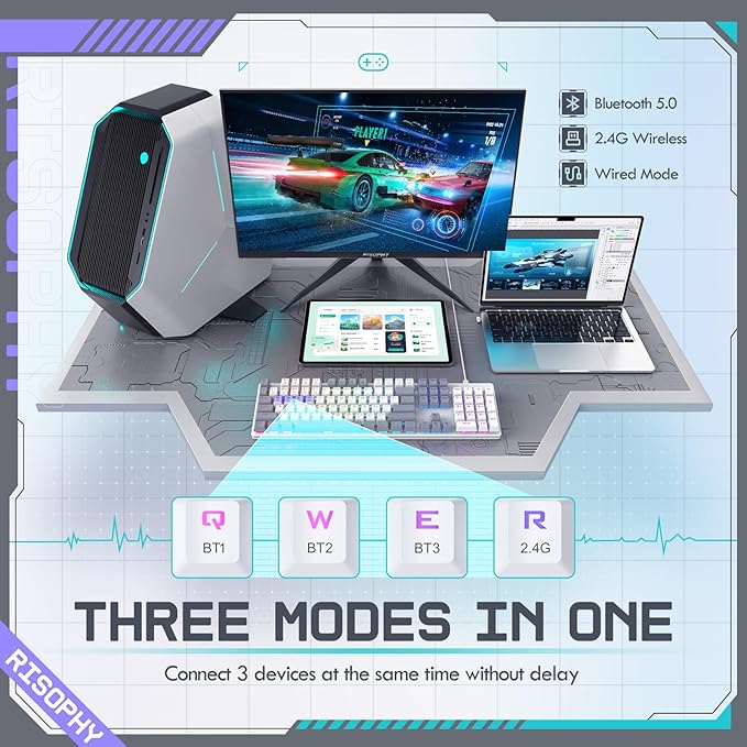 Wireless Mechanical Keyboard, Triple Mode 2.4G/USB-C/Bluetooth Gaming Keyboard - Image 5