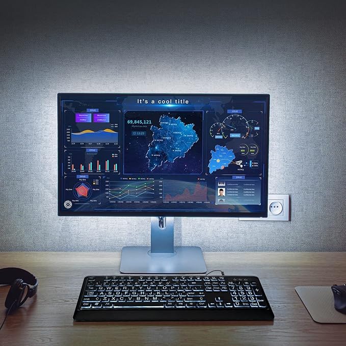 Large Print Backlit Keyboard, USB Wired Computer Keyboard, Full Size Keyboard - Image 5