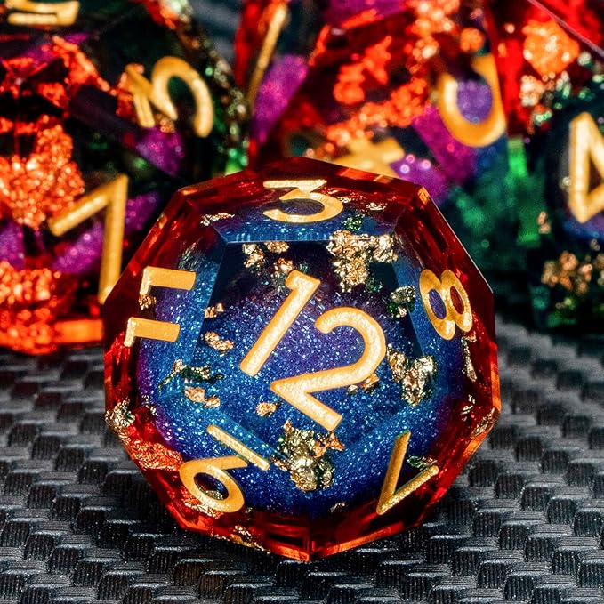 ARUOHHA Liquid Core DND Dice Set, RPG Golden Numbers Orange Green Dungeons - Image 4